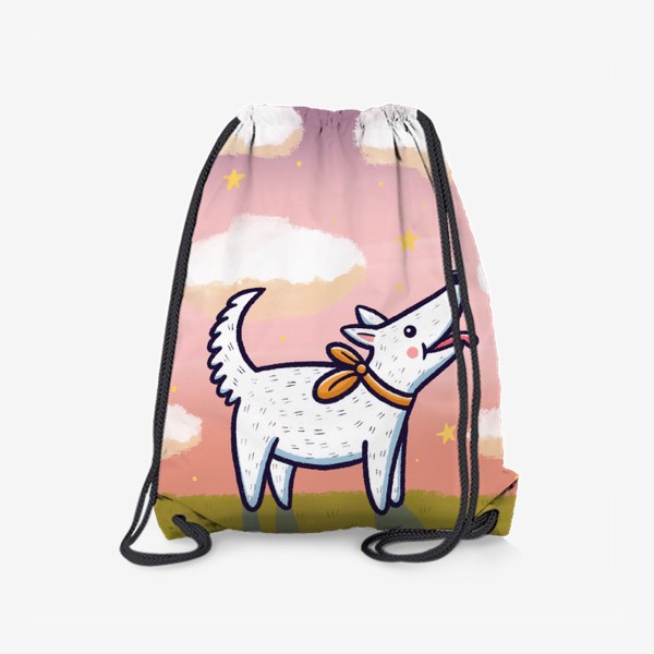 Рюкзак «Белая собака на фоне заката»