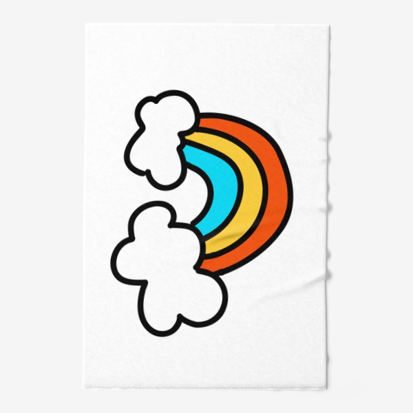 Полотенце «Радуга с облаками. милый детский элемент лета РАдуга из трех красных, желтых и голубой полосок, с белыми облаками»