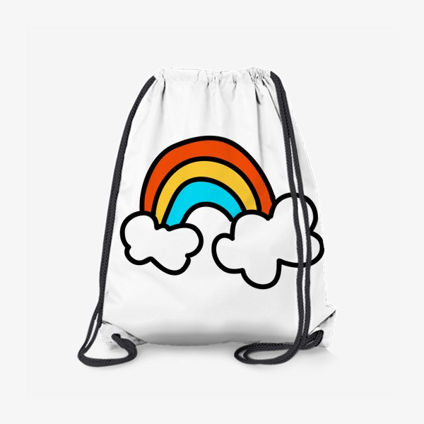 Рюкзак «Радуга с облаками. милый детский элемент лета РАдуга из трех красных, желтых и голубой полосок, с белыми облаками»