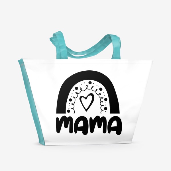 Пляжная сумка &laquo;радуга с сердечком и словом МАМА, милый черно белый рисунок радуги с точками и линиями&raquo;