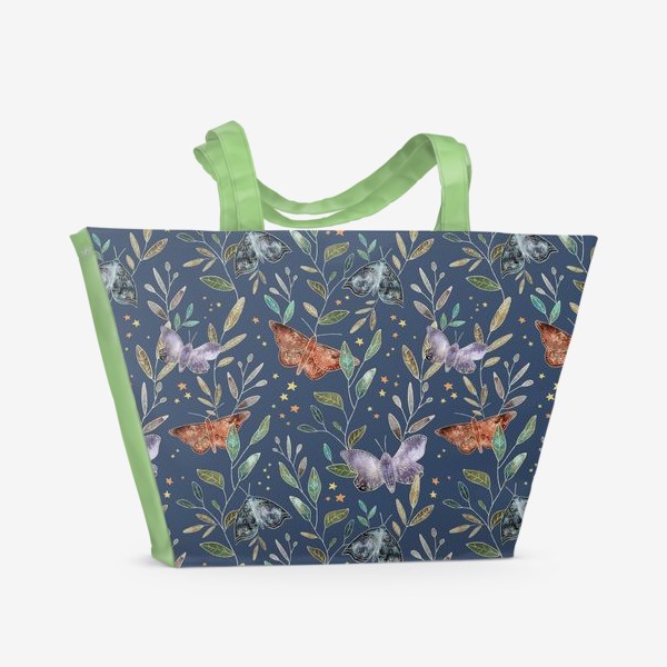 Пляжная сумка «Бесшовный паттерн с бабочками и листьями»