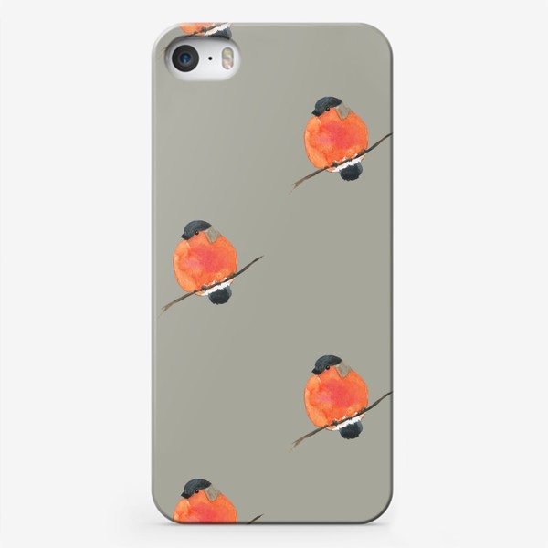 Чехол iPhone «Акварельный снегирь на ветке, паттерн»
