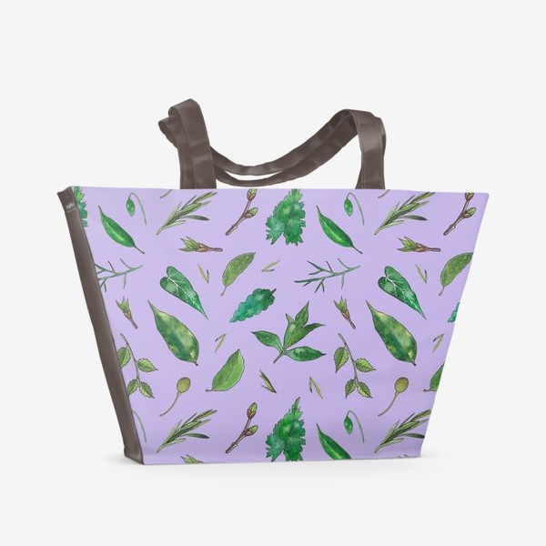 Пляжная сумка &laquo;Зеленые листья. Сиреневый. Паттерн&raquo;