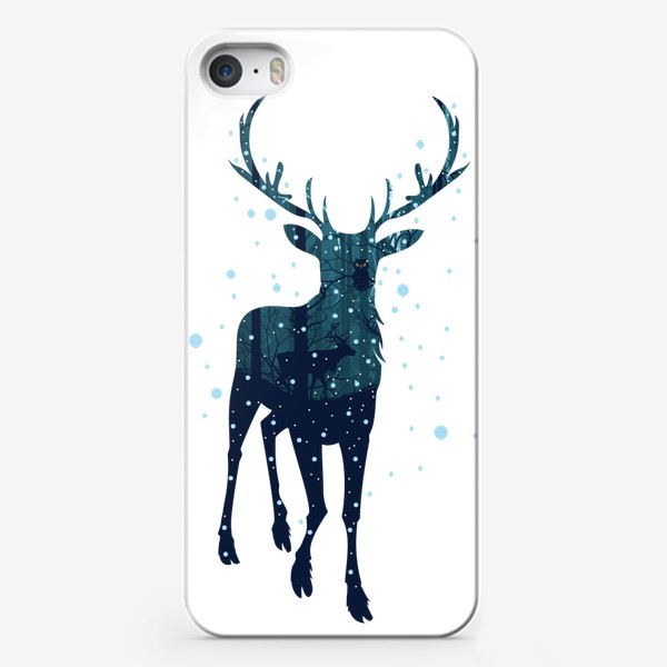 Чехол iPhone «Зимний лес в силуэте оленя»