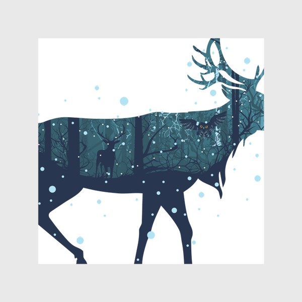 Скатерть «Зимний лес в силуэте прогуливающегося оленя»