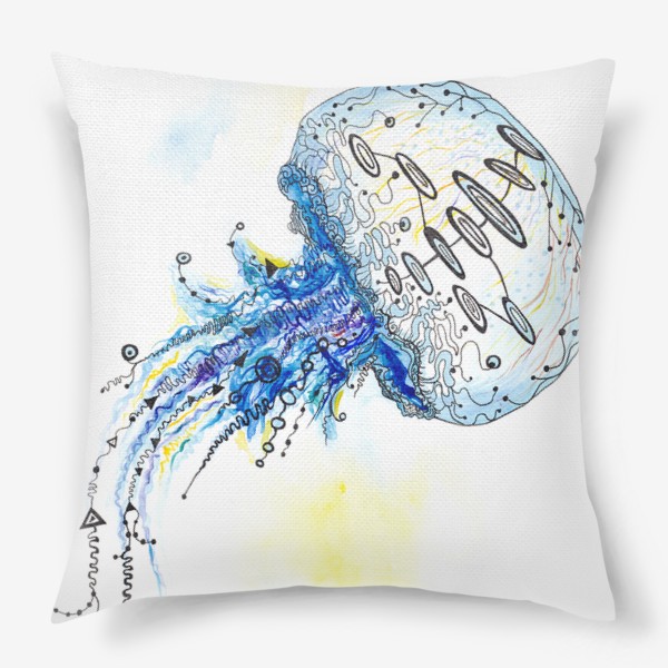 Подушка «Акварельная медуза с узорами»