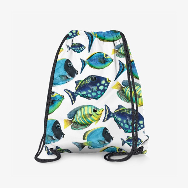 Рюкзак «Яркие тропические рыбки на белом фоне. Акварельный паттерн.»