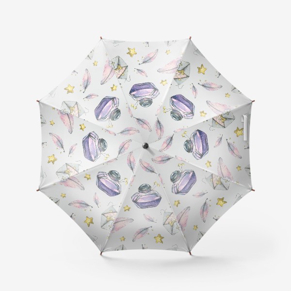 Зонт «Акварельный паттерн с волшебными письмами, перьями и чернилами. »