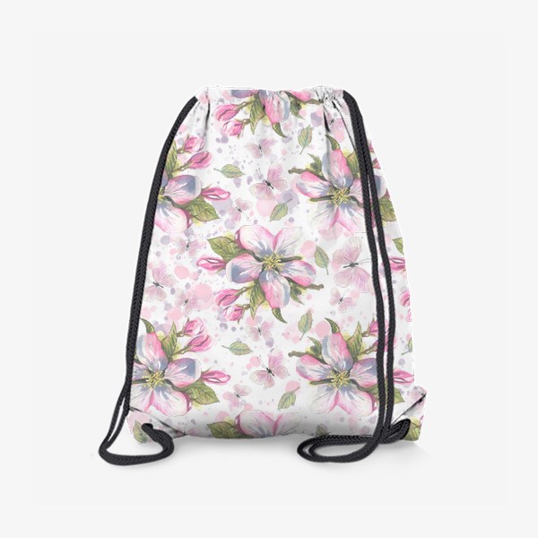 Рюкзак «Цветы яблони с бабочками на белом фоне. Акварельный паттерн.»