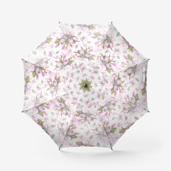 Зонт &laquo;Цветы яблони с бабочками на белом фоне. Акварельный паттерн.&raquo;