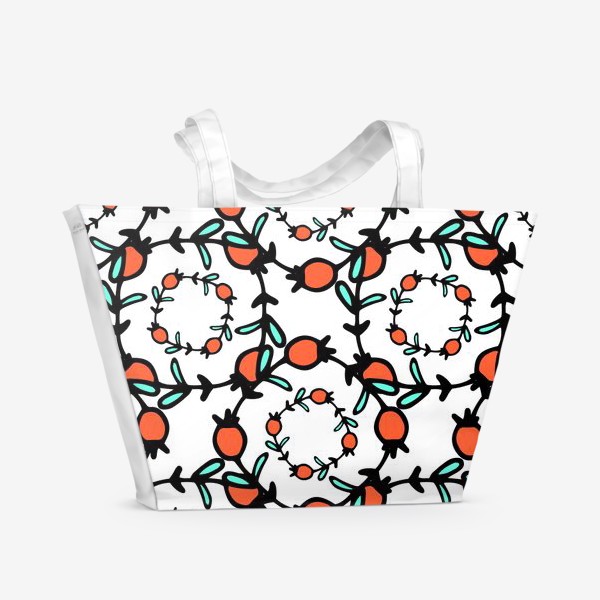 Пляжная сумка «паттерн из веточек красных ягод с бирюзовыми листьями круговой узор»