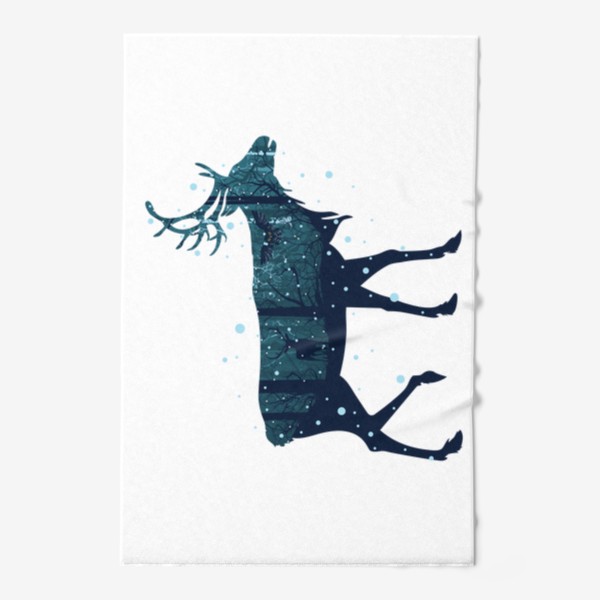 Полотенце «Зимний лес в силуэте прогуливающегося оленя»