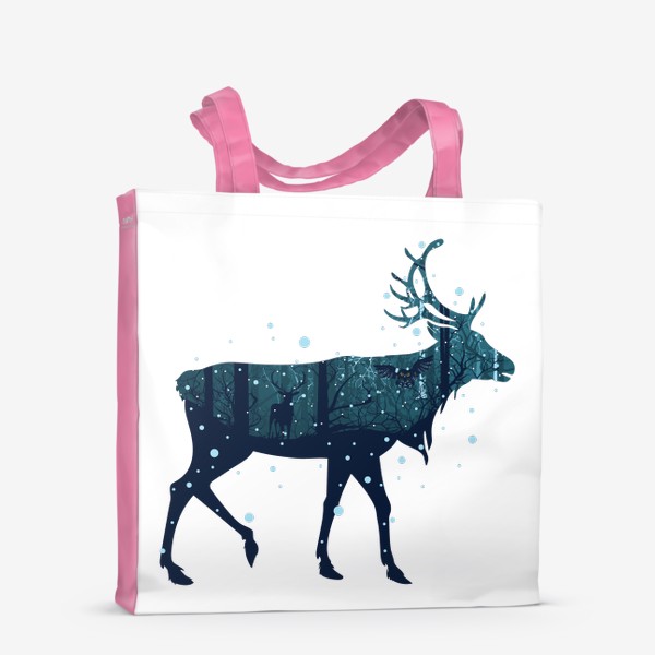 Сумка-шоппер «Зимний лес в силуэте прогуливающегося оленя»