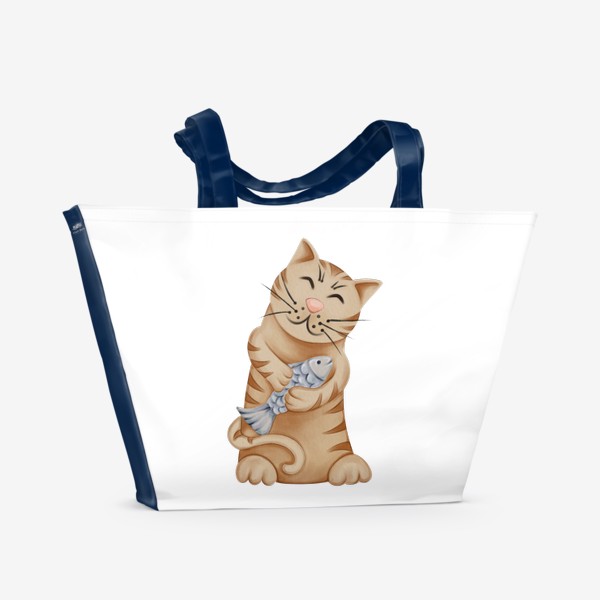 Пляжная сумка «Кот с рыбой»
