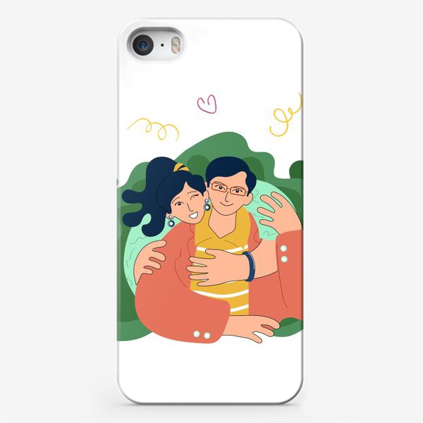 Чехол iPhone «Персонажи. Молодая семья. Любящая пара. Девушка обнимает парня»