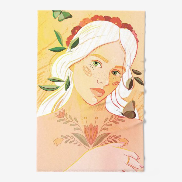 Полотенце &laquo;Девушка с белыми волосами и татуировкой на груди&raquo;