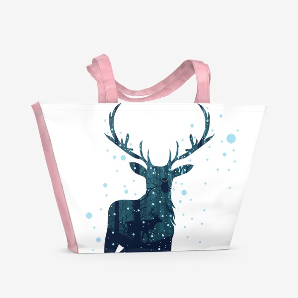 Пляжная сумка «Зимний лес в силуэте оленя»