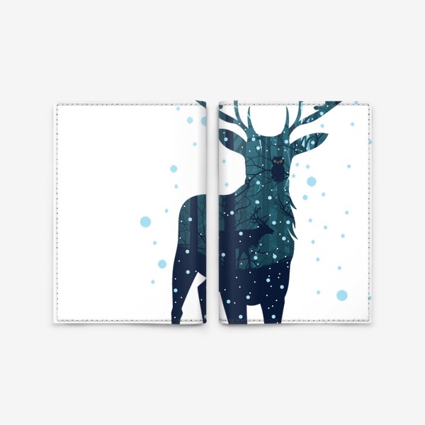 Обложка для паспорта «Зимний лес в силуэте оленя»