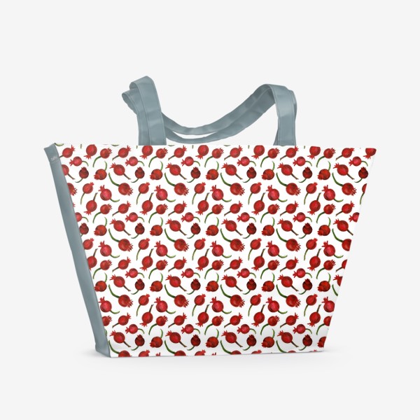 Пляжная сумка «Паттерн мелкие ягодки шиповника на белом фоне»