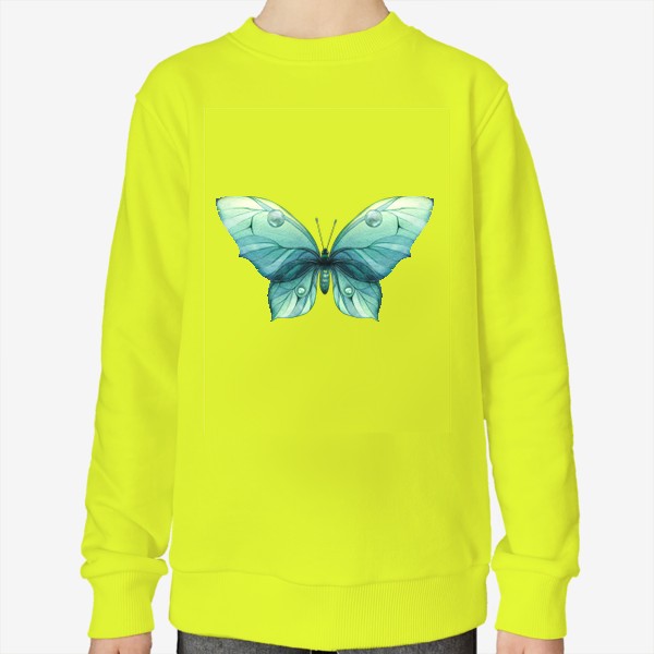 Свитшот «Бабочка бирюзового цвета, нежная, красивая. Акварель.»