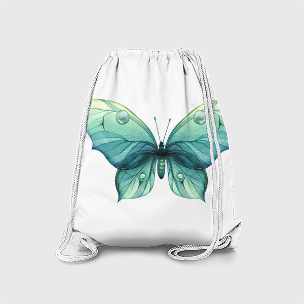Рюкзак «Бабочка бирюзового цвета, нежная, красивая. Акварель.»
