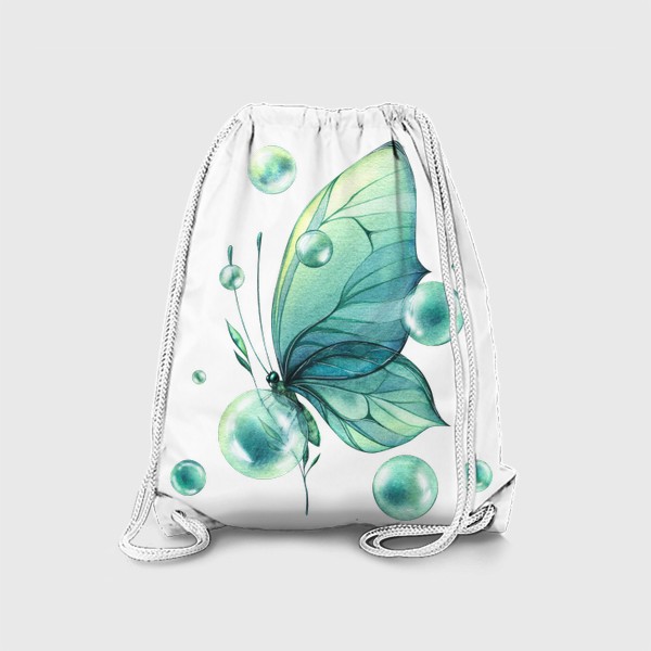 Рюкзак «Нежная бабочка с мыльными пузырями, бирюзовая. Акварель.»