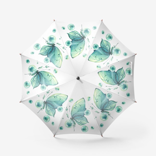 Зонт «Нежная бабочка с мыльными пузырями, бирюзовая. Акварель.»