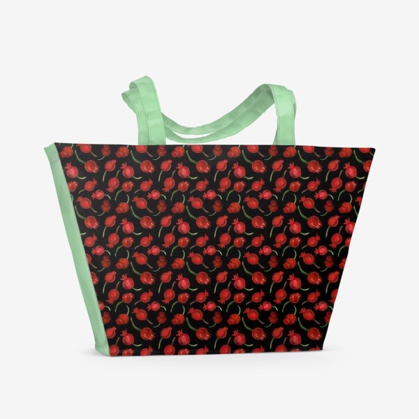 Пляжная сумка «Паттерн мелкие ягоды шиповника на тёмном фоне»