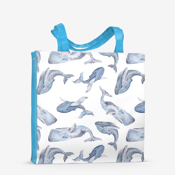 Сумка-шоппер «Паттерн с акварельными китами на белом фоне»