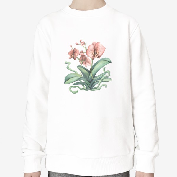 Свитшот &laquo;Розовая орхидея, цветок. Акварель.&raquo;