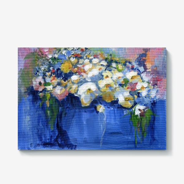 Холст «Букет цветов в синей вазе»