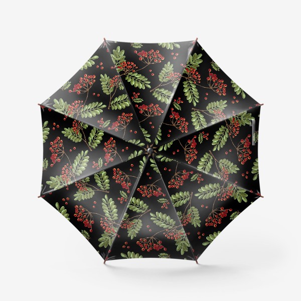 Зонт «Рябина на черном, паттерн»
