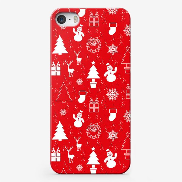 Чехол iPhone «Бесшовный рождественский принт со снеговиками и оленями.Новый год.»