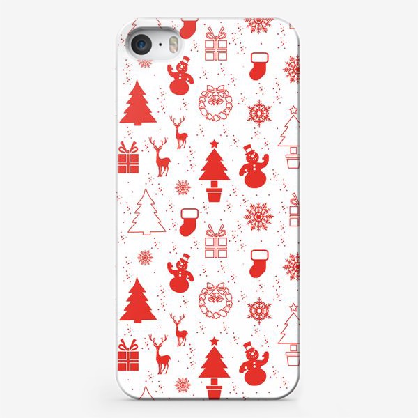 Чехол iPhone «Бесшовный рождественский принт со снеговиками и оленями.Новый год.»