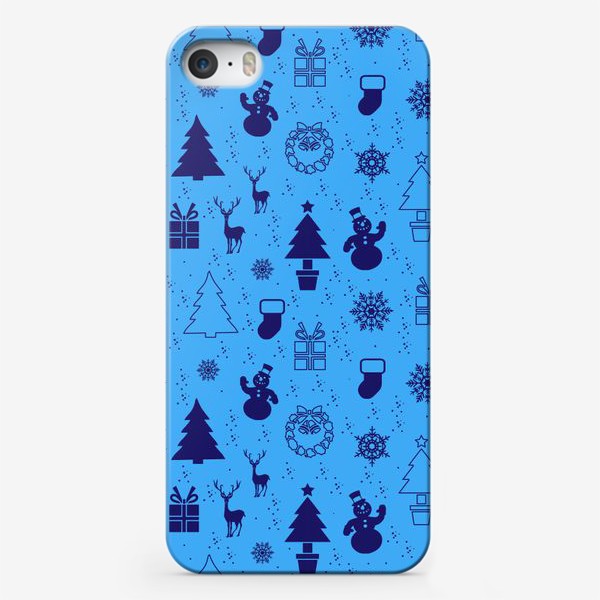 Чехол iPhone «Новогодний бесшовный принт с елочками,снеговиками,оленями и снежинками.Новогодний принт.»