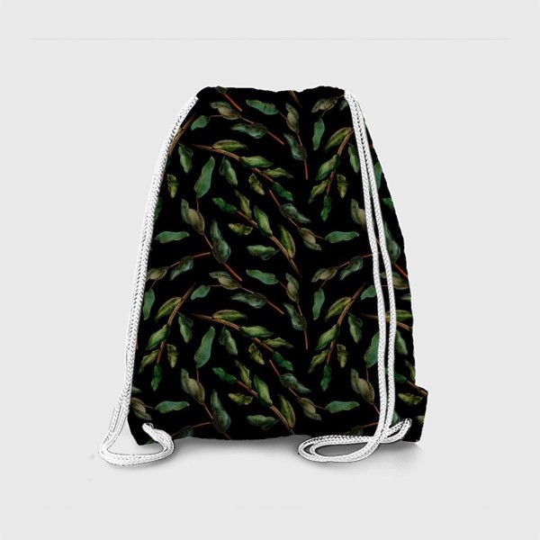 Рюкзак «Паттерн веточки и листья на темном фоне»