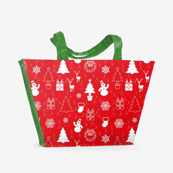 Пляжная сумка &laquo;Бесшовный рождественский принт со снеговиками и оленями.Новый год.&raquo;