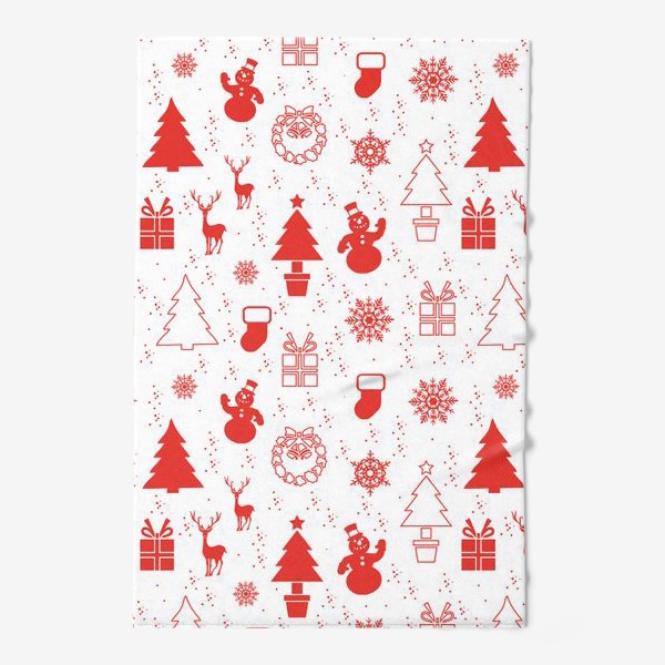 Полотенце «Бесшовный рождественский принт со снеговиками и оленями.Новый год.»