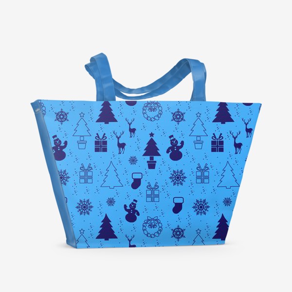 Пляжная сумка «Новогодний бесшовный принт с елочками,снеговиками,оленями и снежинками.Новогодний принт.»