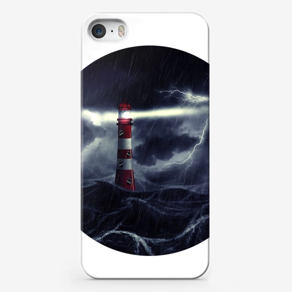 Чехол iPhone «Маяк и штормовое море в ночи»