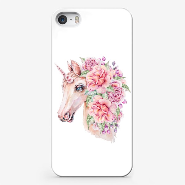 Чехол iPhone «Цветочный акварельный единорог. Розовый принт для девочки»