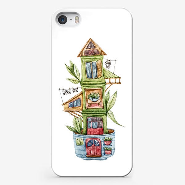 Чехол iPhone «Акварельный домик панды. Милый дом. Принт для детей»
