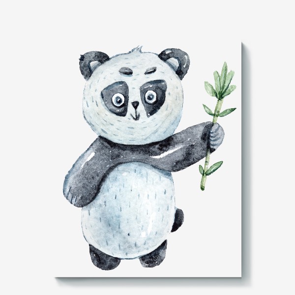 Холст &laquo;Милая акварельная панда с веткой бамбука. Иллюстрация для детей&raquo;