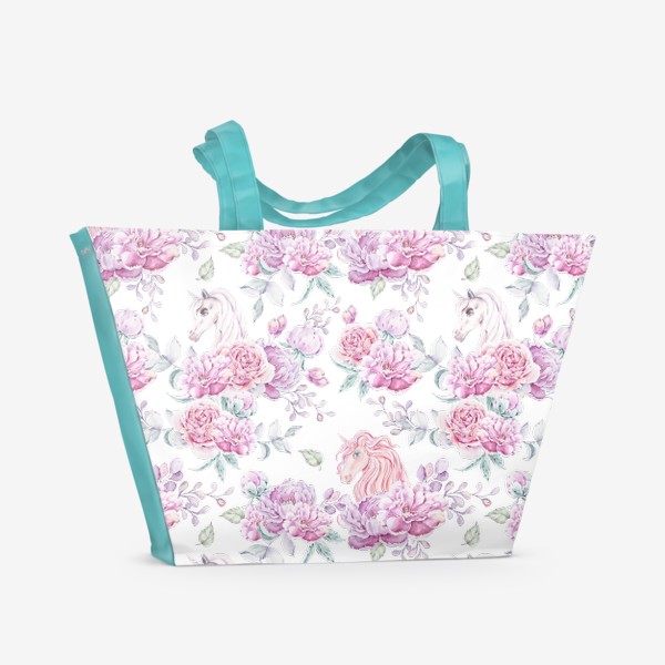 Пляжная сумка « Акварельная иллюстрация цветочного единорога. Милый детский паттерн»