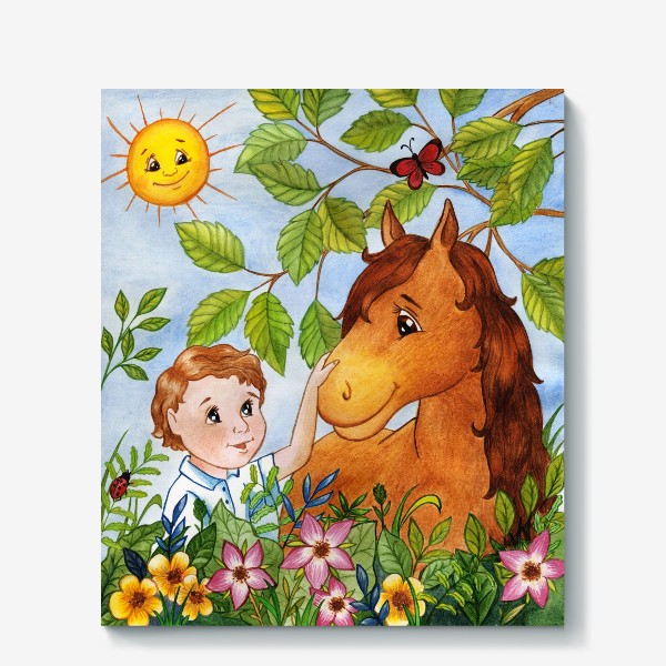 Холст «Мальчик и лошадка»