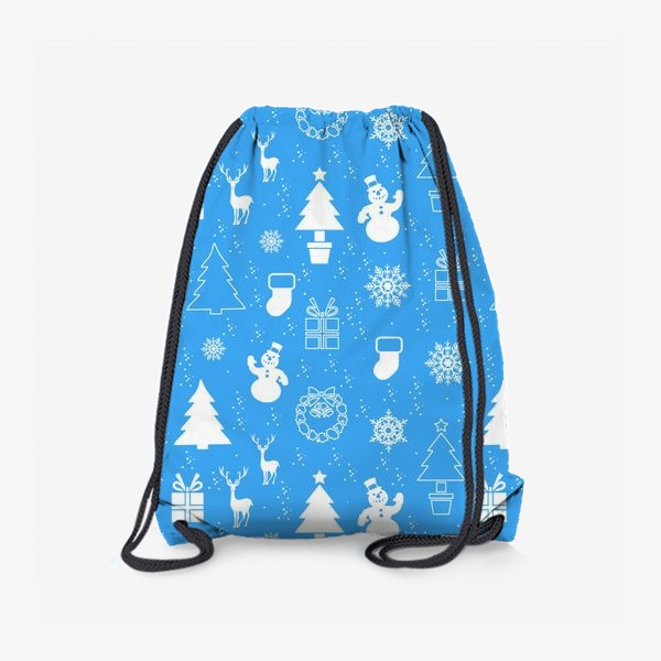 Рюкзак «Бесшовный рождественский принт со снеговиками,елками и оленями.Новый год.»