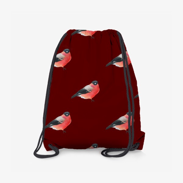 Рюкзак «Акварельный снегирь на красном, паттерн»