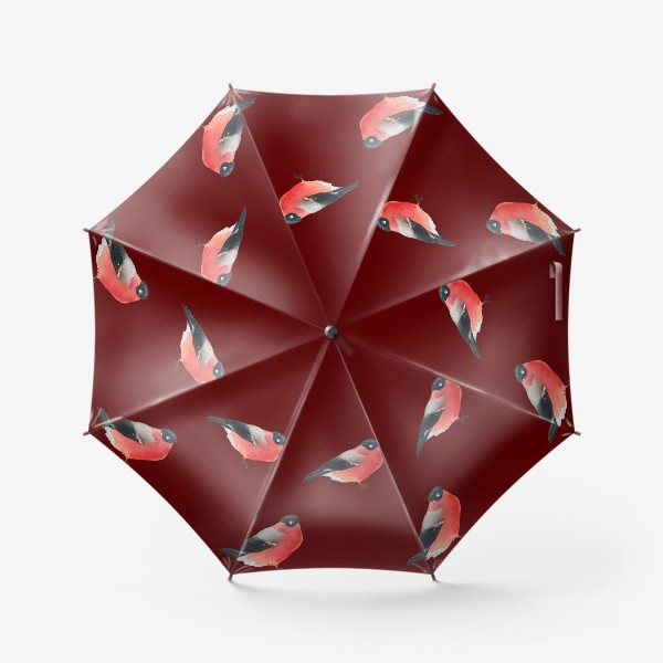 Зонт «Акварельный снегирь на красном, паттерн»