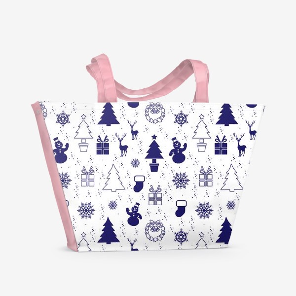 Пляжная сумка «Новогодний бесшовный принт с елочками,снеговиками,оленями и снежинками.Новогодний принт.»