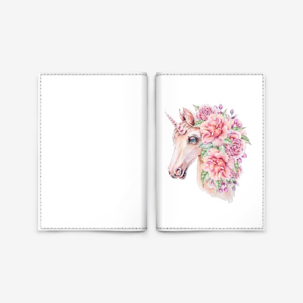 Обложка для паспорта «Цветочный акварельный единорог. Розовый принт для девочки»